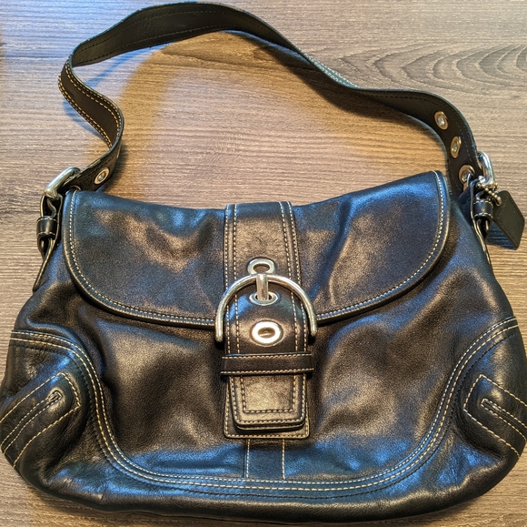 Coach Handbags - Black leather Coach handbag with silver buckles